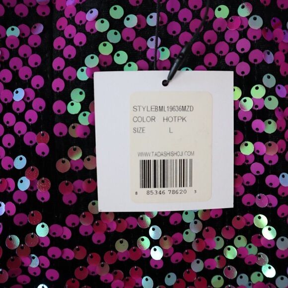 SHO x Tadashi Shoji Sz L Hot Pink Spaghetti Strap Midi Sheath Party Dress - Picture 9 of 16